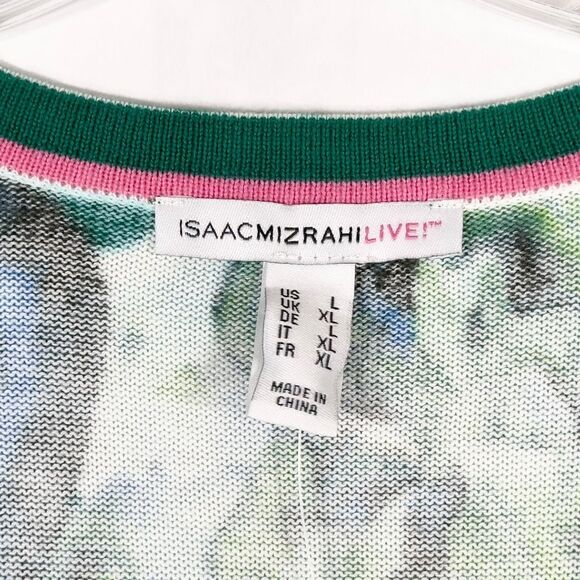 Isaac Mizrahi Live Large Cardigan Sweater Green Blue Floral Knit NWOT 1586 - Picture 8 of 9